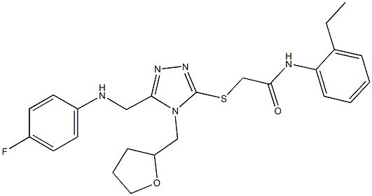 N-(2-ethylphenyl)-2-{[5-[(4-fluoroanilino)methyl]-4-(tetrahydro-2-furanylmethyl)-4H-1,2,4-triazol-3-yl]sulfanyl}acetamide 结构式