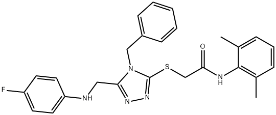 2-({4-benzyl-5-[(4-fluoroanilino)methyl]-4H-1,2,4-triazol-3-yl}sulfanyl)-N-(2,6-dimethylphenyl)acetamide 结构式