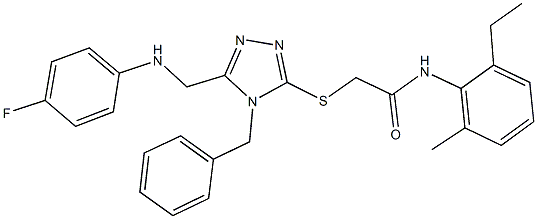 2-({4-benzyl-5-[(4-fluoroanilino)methyl]-4H-1,2,4-triazol-3-yl}sulfanyl)-N-(2-ethyl-6-methylphenyl)acetamide 结构式