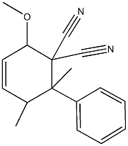 2-methoxy-5,6-dimethyl-6-phenyl-3-cyclohexene-1,1-dicarbonitrile 结构式