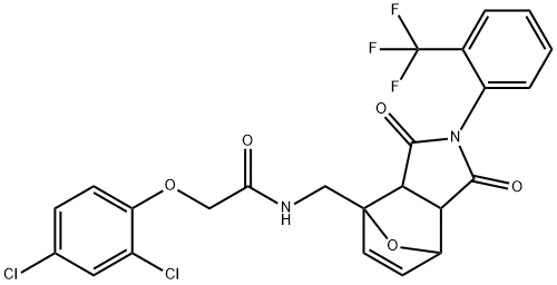 2-(2,4-dichlorophenoxy)-N-({3,5-dioxo-4-[2-(trifluoromethyl)phenyl]-10-oxa-4-azatricyclo[5.2.1.0~2,6~]dec-8-en-1-yl}methyl)acetamide 结构式