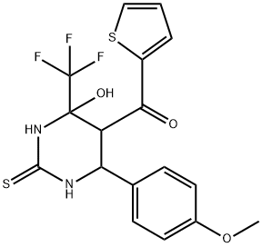 [4-hydroxy-6-(4-methoxyphenyl)-2-thioxo-4-(trifluoromethyl)hexahydro-5-pyrimidinyl](2-thienyl)methanone 结构式
