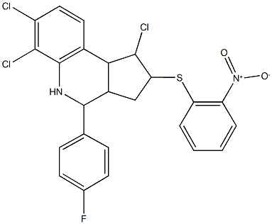 1,6,7-trichloro-4-(4-fluorophenyl)-2-({2-nitrophenyl}sulfanyl)-2,3,3a,4,5,9b-hexahydro-1H-cyclopenta[c]quinoline 结构式