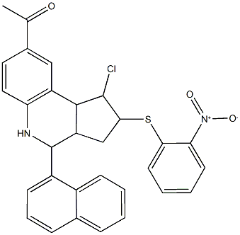 1-[1-chloro-2-({2-nitrophenyl}sulfanyl)-4-(1-naphthyl)-2,3,3a,4,5,9b-hexahydro-1H-cyclopenta[c]quinolin-8-yl]ethanone 结构式