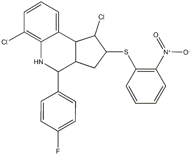 1,6-dichloro-4-(4-fluorophenyl)-2-({2-nitrophenyl}sulfanyl)-2,3,3a,4,5,9b-hexahydro-1H-cyclopenta[c]quinoline 结构式