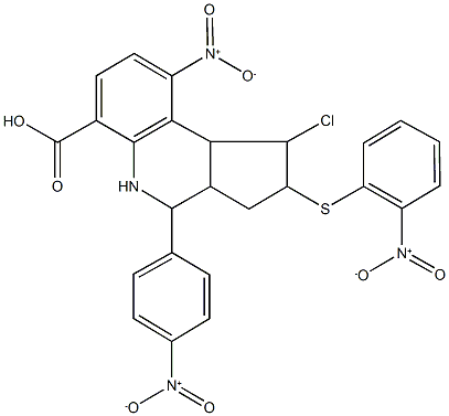1-chloro-9-nitro-4-{4-nitrophenyl}-2-({2-nitrophenyl}sulfanyl)-2,3,3a,4,5,9b-hexahydro-1H-cyclopenta[c]quinoline-6-carboxylic acid 结构式