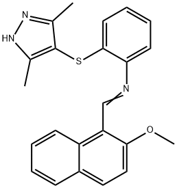 N-{2-[(3,5-dimethyl-1H-pyrazol-4-yl)sulfanyl]phenyl}-N-[(2-methoxy-1-naphthyl)methylene]amine 结构式