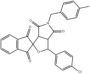 1-(4-chlorophenyl)-5-(4-methylbenzyl)-3a,6a-dihydrosprio[1H-furo[3,4-c]pyrrole-3,2'-(1'H)-indene]-1',3',4,6(2'H,3H,5H)-tetrone 结构式