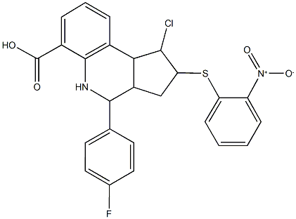 1-chloro-4-(4-fluorophenyl)-2-({2-nitrophenyl}sulfanyl)-2,3,3a,4,5,9b-hexahydro-1H-cyclopenta[c]quinoline-6-carboxylic acid 结构式