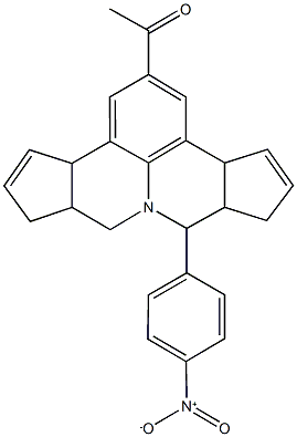 1-(7-{4-nitrophenyl}-3b,6,6a,7,9,9a,10,12a-octahydrocyclopenta[c]cyclopenta[4,5]pyrido[3,2,1-ij]quinolin-2-yl)ethanone 结构式