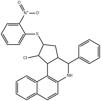 1-chloro-2-({2-nitrophenyl}sulfanyl)-4-phenyl-2,3,3a,4,5,11c-hexahydro-1H-benzo[f]cyclopenta[c]quinoline 结构式