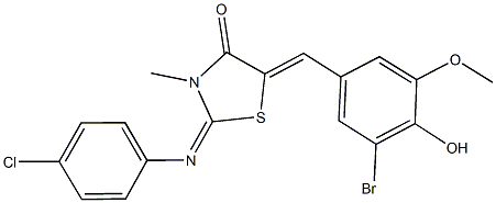 5-(3-bromo-4-hydroxy-5-methoxybenzylidene)-2-[(4-chlorophenyl)imino]-3-methyl-1,3-thiazolidin-4-one 结构式