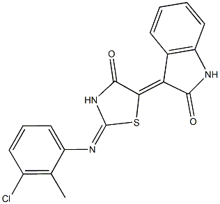 3-{2-[(3-chloro-2-methylphenyl)imino]-4-oxo-1,3-thiazolidin-5-ylidene}-1,3-dihydro-2H-indol-2-one 结构式