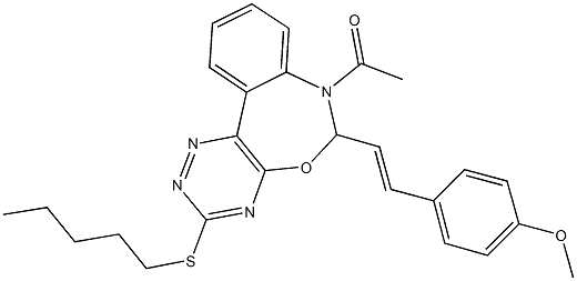 4-{2-[7-acetyl-3-(pentylsulfanyl)-6,7-dihydro[1,2,4]triazino[5,6-d][3,1]benzoxazepin-6-yl]vinyl}phenyl methyl ether 结构式