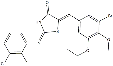 5-(3-bromo-5-ethoxy-4-methoxybenzylidene)-2-[(3-chloro-2-methylphenyl)imino]-1,3-thiazolidin-4-one 结构式