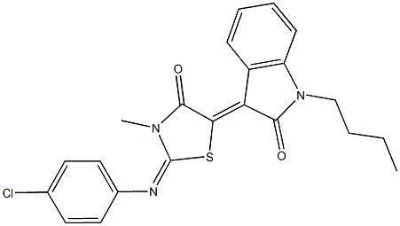 1-butyl-3-{2-[(4-chlorophenyl)imino]-3-methyl-4-oxo-1,3-thiazolidin-5-ylidene}-1,3-dihydro-2H-indol-2-one 结构式