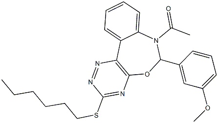 3-[7-acetyl-3-(hexylsulfanyl)-6,7-dihydro[1,2,4]triazino[5,6-d][3,1]benzoxazepin-6-yl]phenyl methyl ether 结构式