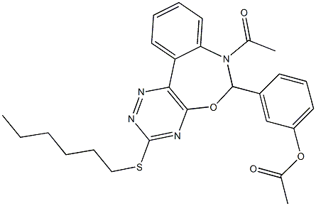 3-[7-acetyl-3-(hexylsulfanyl)-6,7-dihydro[1,2,4]triazino[5,6-d][3,1]benzoxazepin-6-yl]phenyl acetate 结构式