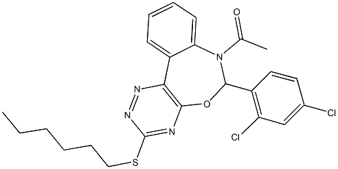7-acetyl-6-(2,4-dichlorophenyl)-3-(hexylsulfanyl)-6,7-dihydro[1,2,4]triazino[5,6-d][3,1]benzoxazepine 结构式