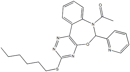 7-acetyl-3-(hexylsulfanyl)-6-(2-pyridinyl)-6,7-dihydro[1,2,4]triazino[5,6-d][3,1]benzoxazepine 结构式