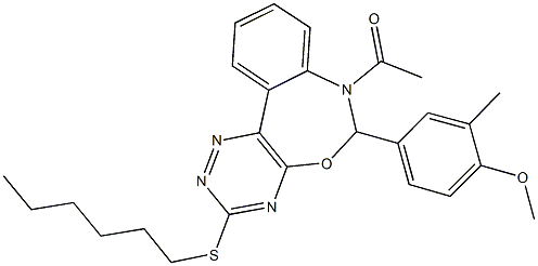 4-[7-acetyl-3-(hexylsulfanyl)-6,7-dihydro[1,2,4]triazino[5,6-d][3,1]benzoxazepin-6-yl]-2-methylphenyl methyl ether 结构式