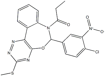 6-{4-chloro-3-nitrophenyl}-3-(methylsulfanyl)-7-propionyl-6,7-dihydro[1,2,4]triazino[5,6-d][3,1]benzoxazepine 结构式