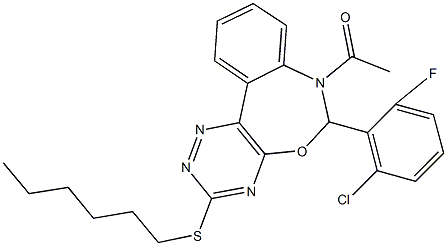 7-acetyl-6-(2-chloro-6-fluorophenyl)-6,7-dihydro[1,2,4]triazino[5,6-d][3,1]benzoxazepin-3-yl hexyl sulfide 结构式