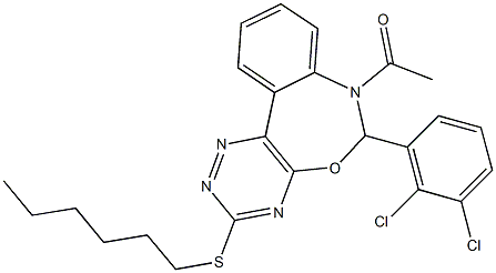 7-acetyl-6-(2,3-dichlorophenyl)-3-(hexylsulfanyl)-6,7-dihydro[1,2,4]triazino[5,6-d][3,1]benzoxazepine 结构式