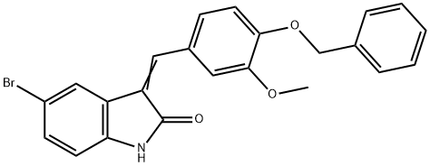 3-[4-(benzyloxy)-3-methoxybenzylidene]-5-bromo-1,3-dihydro-2H-indol-2-one 结构式