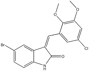5-bromo-3-(5-chloro-2,3-dimethoxybenzylidene)-1,3-dihydro-2H-indol-2-one 结构式