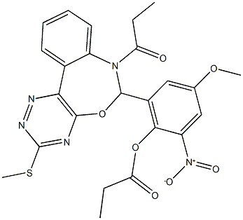 2-nitro-4-methoxy-6-[3-(methylsulfanyl)-7-propionyl-6,7-dihydro[1,2,4]triazino[5,6-d][3,1]benzoxazepin-6-yl]phenyl propionate 结构式
