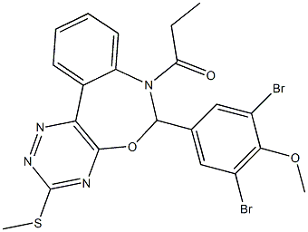 6-(3,5-dibromo-4-methoxyphenyl)-3-(methylsulfanyl)-7-propionyl-6,7-dihydro[1,2,4]triazino[5,6-d][3,1]benzoxazepine 结构式
