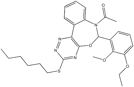 7-acetyl-6-(3-ethoxy-2-methoxyphenyl)-3-(hexylsulfanyl)-6,7-dihydro[1,2,4]triazino[5,6-d][3,1]benzoxazepine 结构式