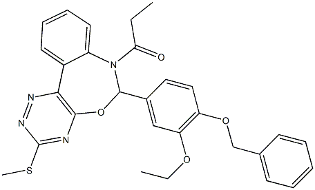6-[4-(benzyloxy)-3-ethoxyphenyl]-3-(methylsulfanyl)-7-propionyl-6,7-dihydro[1,2,4]triazino[5,6-d][3,1]benzoxazepine 结构式