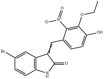 5-bromo-3-{3-ethoxy-4-hydroxy-2-nitrobenzylidene}-1,3-dihydro-2H-indol-2-one 结构式