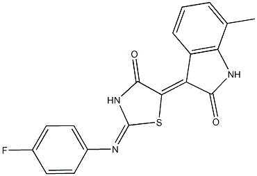 3-{2-[(4-fluorophenyl)imino]-4-oxo-1,3-thiazolidin-5-ylidene}-7-methyl-1,3-dihydro-2H-indol-2-one 结构式