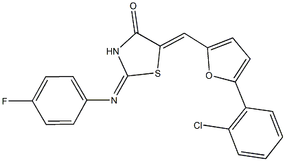 5-{[5-(2-chlorophenyl)-2-furyl]methylene}-2-[(4-fluorophenyl)imino]-1,3-thiazolidin-4-one 结构式
