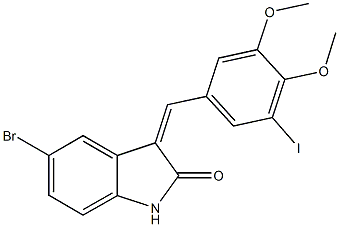 5-bromo-3-(3-iodo-4,5-dimethoxybenzylidene)-1,3-dihydro-2H-indol-2-one 结构式