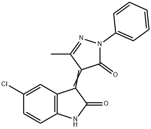 5-chloro-3-(3-methyl-5-oxo-1-phenyl-1,5-dihydro-4H-pyrazol-4-ylidene)-1,3-dihydro-2H-indol-2-one 结构式