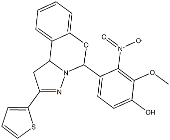 3-nitro-2-methoxy-4-[2-(2-thienyl)-1,10b-dihydropyrazolo[1,5-c][1,3]benzoxazin-5-yl]phenol 结构式