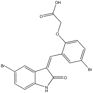 {4-bromo-2-[(5-bromo-2-oxo-1,2-dihydro-3H-indol-3-ylidene)methyl]phenoxy}acetic acid 结构式