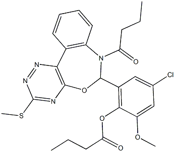 2-[7-butyryl-3-(methylsulfanyl)-6,7-dihydro[1,2,4]triazino[5,6-d][3,1]benzoxazepin-6-yl]-4-chloro-6-methoxyphenyl butyrate 结构式