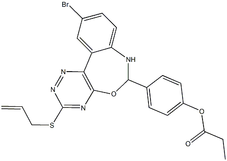 4-[3-(allylsulfanyl)-10-bromo-6,7-dihydro[1,2,4]triazino[5,6-d][3,1]benzoxazepin-6-yl]phenyl propionate 结构式