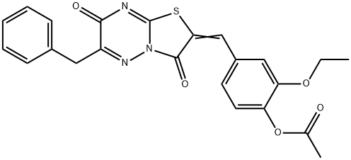 4-[(6-benzyl-3,7-dioxo-7H-[1,3]thiazolo[3,2-b][1,2,4]triazin-2(3H)-ylidene)methyl]-2-ethoxyphenyl acetate 结构式