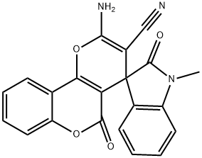 2'-amino-1-methyl-1,3-dihydro-2,5'-dioxospiro(2H-indole-3,4'-4'H,5'H-pyrano[3,2-c]chromene)-3'-carbonitrile 结构式