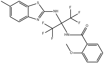 2-methoxy-N-[2,2,2-trifluoro-1-[(6-methyl-1,3-benzothiazol-2-yl)amino]-1-(trifluoromethyl)ethyl]benzamide 结构式