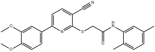 2-{[3-cyano-6-(3,4-dimethoxyphenyl)pyridin-2-yl]sulfanyl}-N-(2,5-dimethylphenyl)acetamide 结构式