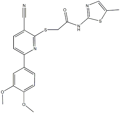 2-{[3-cyano-6-(3,4-dimethoxyphenyl)pyridin-2-yl]sulfanyl}-N-(5-methyl-1,3-thiazol-2-yl)acetamide 结构式