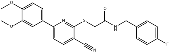 2-{[3-cyano-6-(3,4-dimethoxyphenyl)pyridin-2-yl]sulfanyl}-N-(4-fluorobenzyl)acetamide 结构式