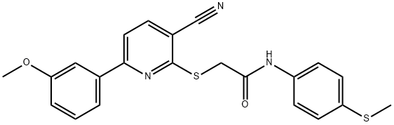 2-{[3-cyano-6-(3-methoxyphenyl)pyridin-2-yl]sulfanyl}-N-[4-(methylsulfanyl)phenyl]acetamide 结构式